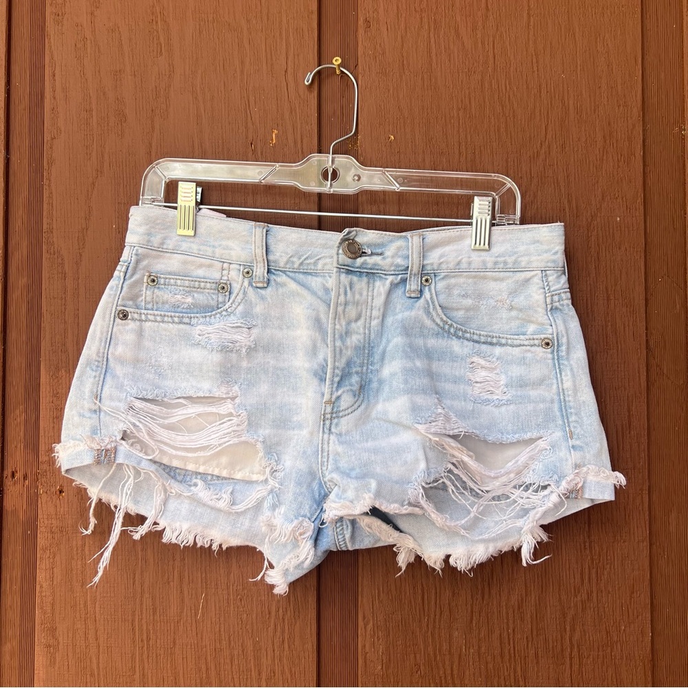Distressed Light Blue Denim Shorts